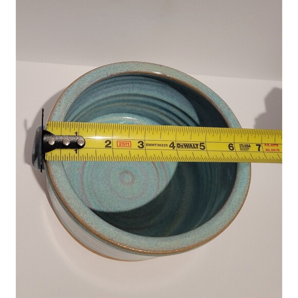 Handmade Studio Art Pottery Bowl with Handles Blue Swirl Glaze Artist Signed - Picture 9 of 9